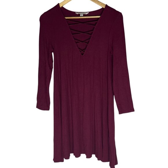 American Eagle Women’s M Swing Shift Dress Soft & Sexy Ribbed Maroon Red Casual‎ - Picture 1 of 4